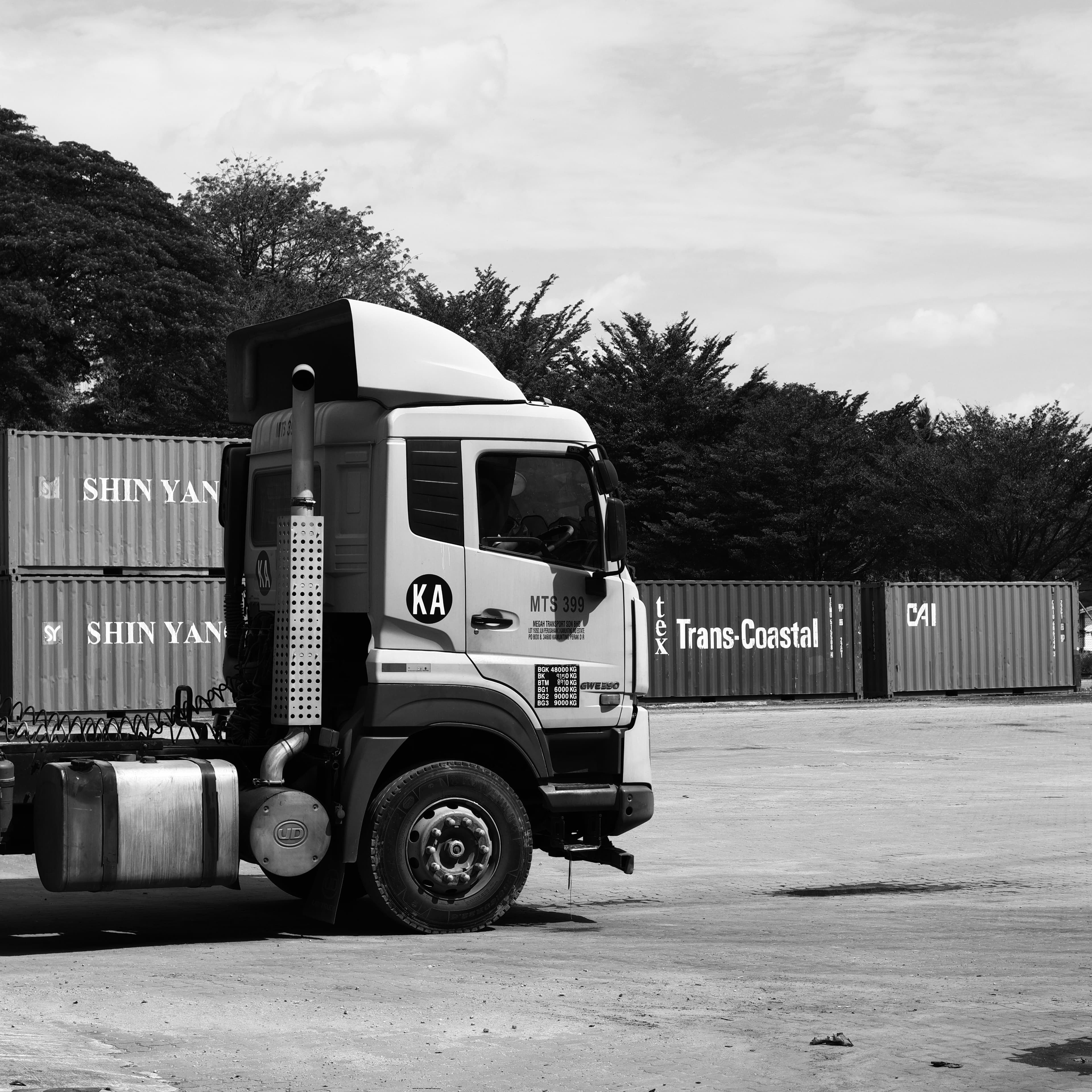 Truck at a shipping container yard